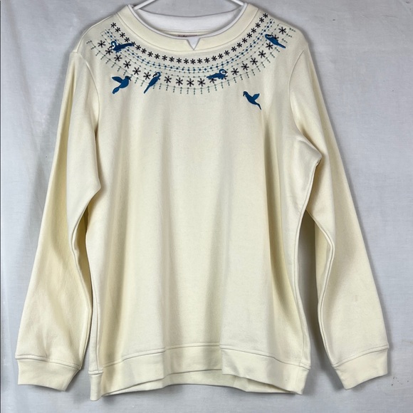 Adrian Delafield Cream Sweater with Blue Birds - Picture 1 of 5